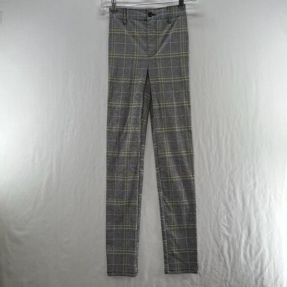 Garage Plaid Skinny Pants Size XS Mid Rise Elastic Waist Slim Black Yellow Blue - Picture 1 of 11